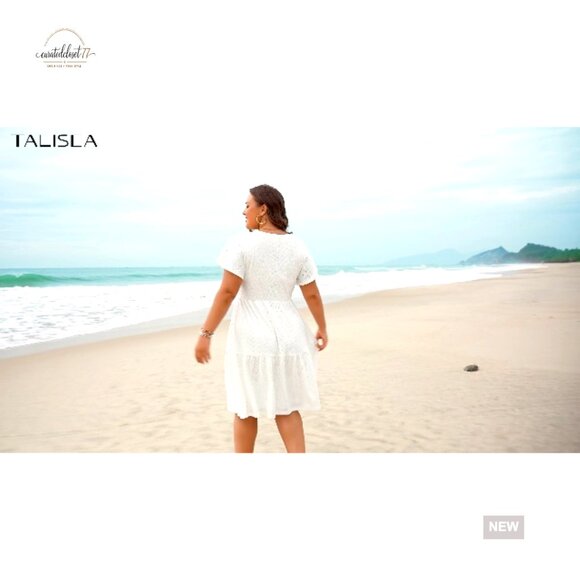 Plus Size Boho Sundress Eyelet Lace V Neck Tiered Midi Casual Summer - Picture 7 of 7